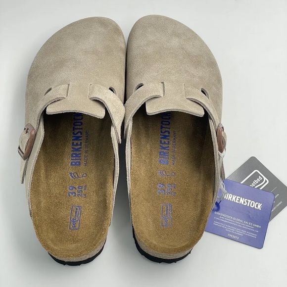 NIB Birkenstock Boston Taupe Suede Soft Footbed Clog Regular Fit - Picture 2 of 4